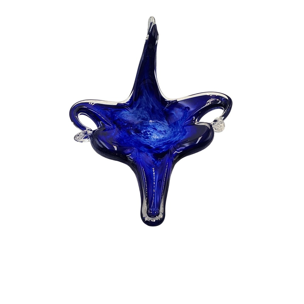 Vintage Cobalt Blue Hand Blown Art Glass Swan Bowl Dish Centerpiece 8 Inch - Picture 4 of 6